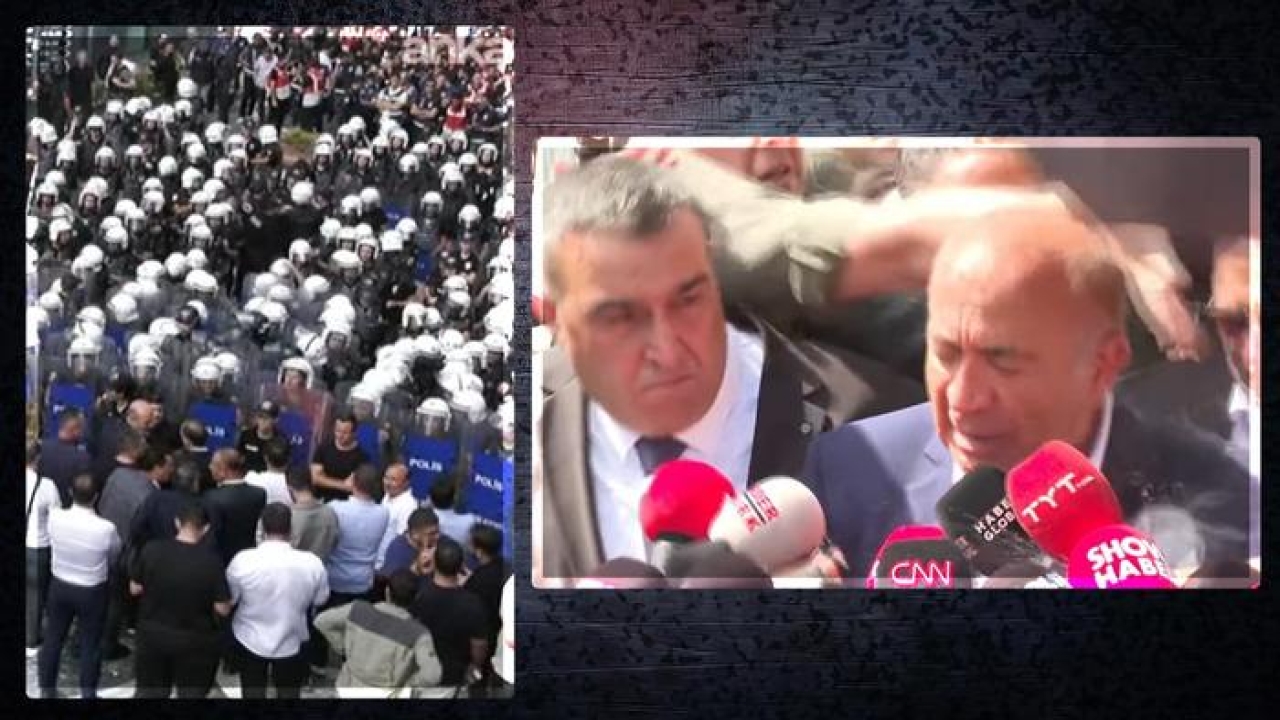 CHP İstanbul İl Başkanlığında hareketli dakikalar; su şişesi fırlatıldı... Gürsel Tekin polis eşliğinde binanın önüne geldi: "Biz kayyum değiliz"
