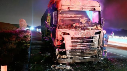 Seyir halindeyken alevlere teslim olan tır kullanılmaz hale geldi