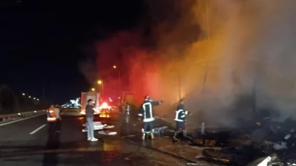 Şanlıurfa'da TV yüklü tır alev topuna döndü