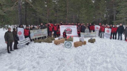 Kastamonu’da karla kaplanan ormanlara yaban hayvanları için yiyecek bırakıldı