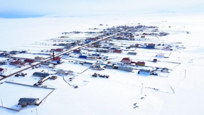 Kars'ta karla beyaza bürünen köyler dronla görüntülendi