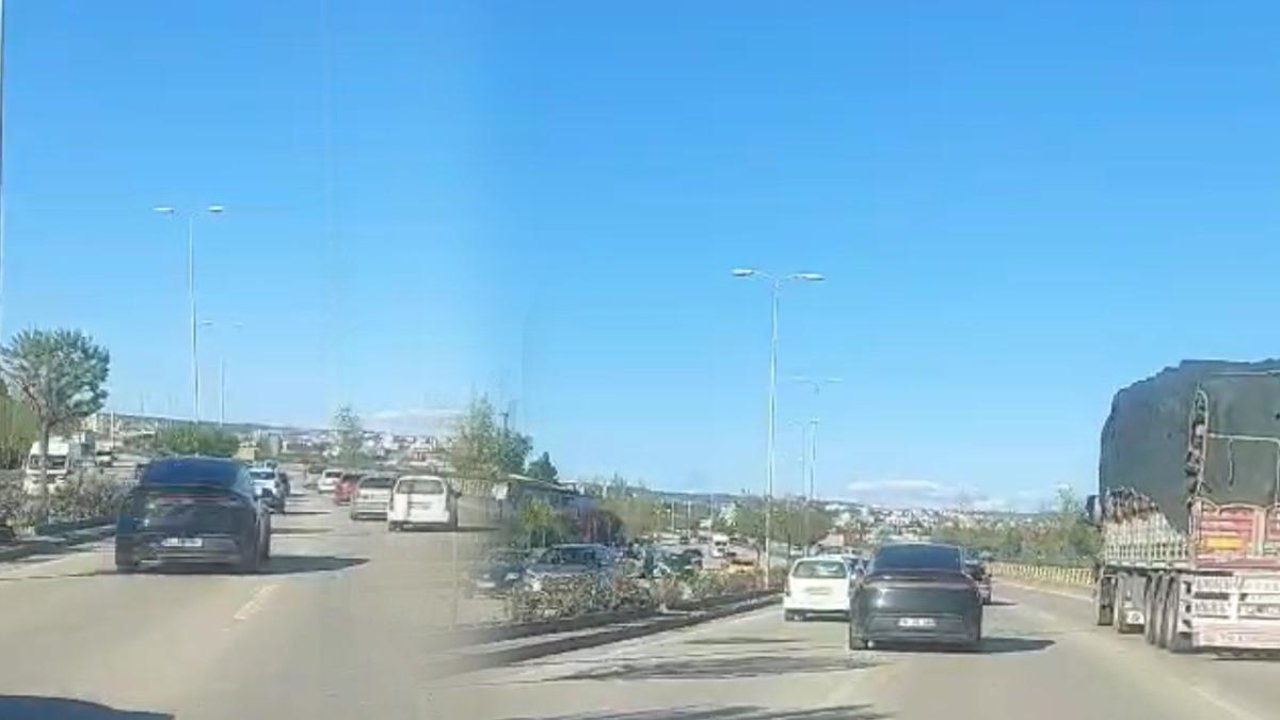 Karabük'te trafikte tehlikeli sürüş görüntülendi