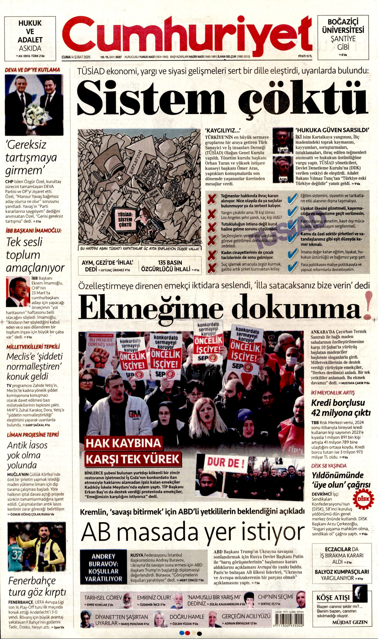 CUMHURİYET Gazete Manşeti